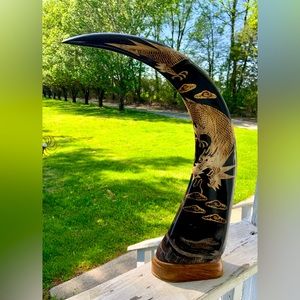 Vintage Hand Carved Water Buffalo Horn